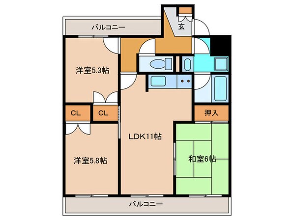 エスペランス池浦Ｂ棟の物件間取画像